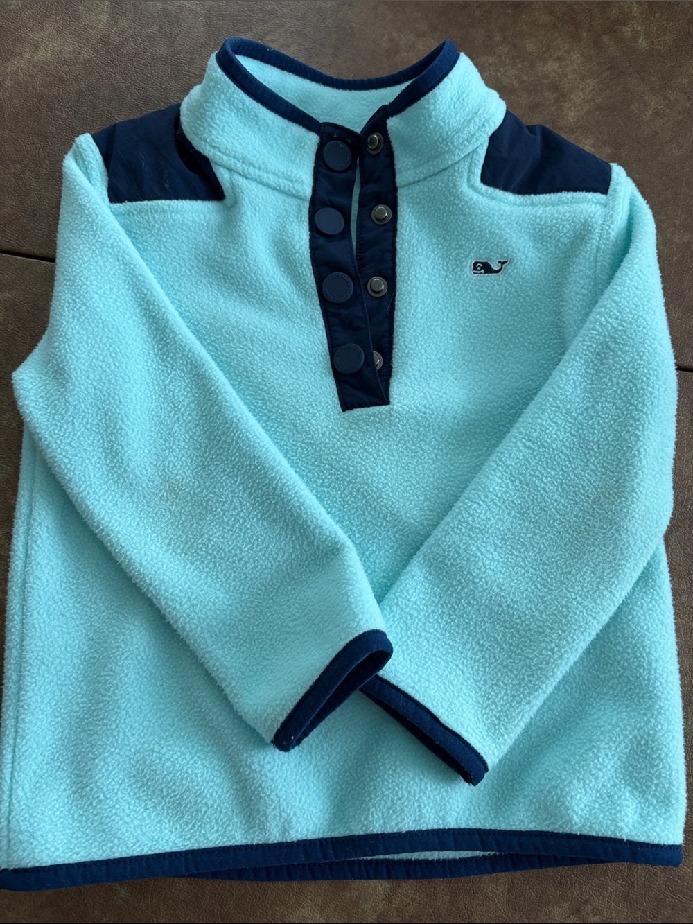 Vineyard Vines Aqua Fleece Pullover with Navy Accents
